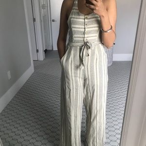 Cotton wide-leg striped jumpsuit